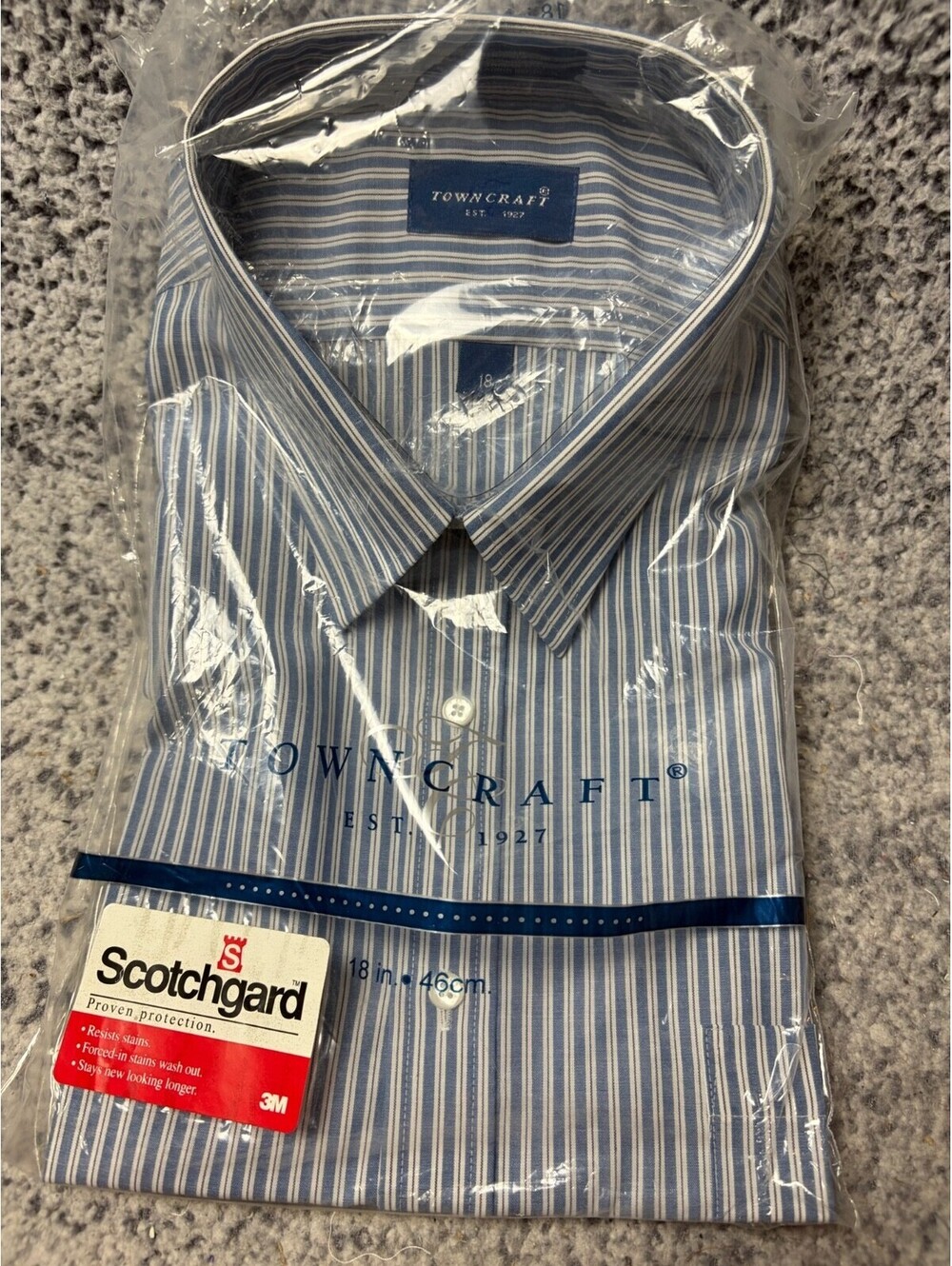 Vintage 1990s Towncraft Blue/White Stripe Dress Shirt Short Sleeve - Size 18"